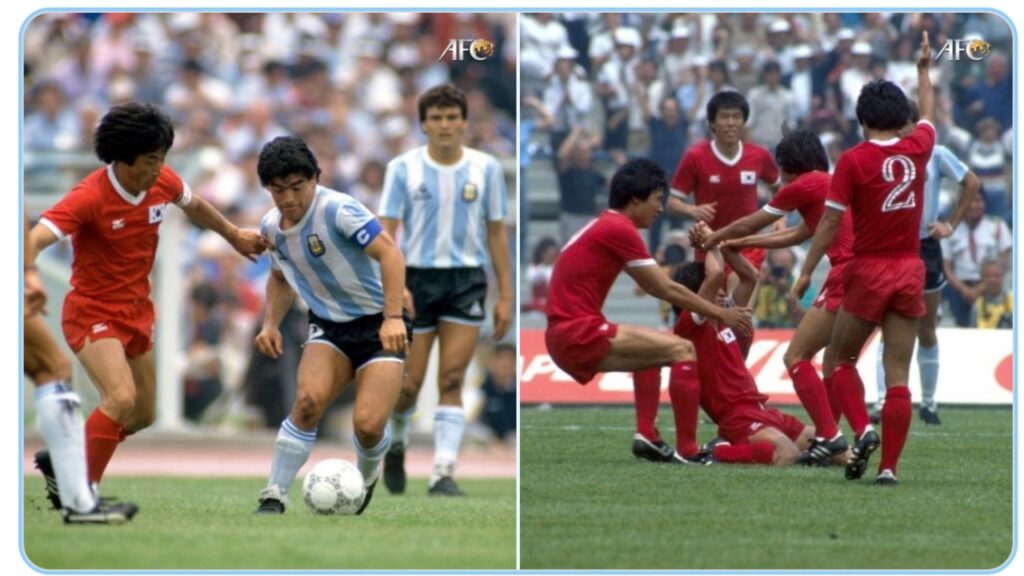 Hàn Quốc ghi bàn đầu tiên trong lịch sử WC, và đó là bàn vào lưới Argentina do Diego Maradona lãnh xướng ở vai trò đội trưởng ở WC 1986