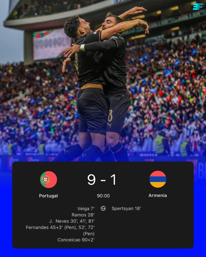 Bồ Đào Nha hủy diệt Armenia để chính thức góp mặt tại VKC World Cup 2026